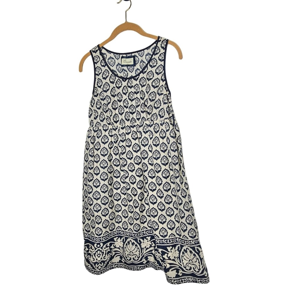 Emmelee Womens Sleeveless Floral Print Dress Navy White Sheer Size L 100% Cotton